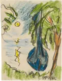 Max Pechstein, Segelboot an der Ostseeküste, 1912, Pastellfarben über Bleistiftzeichnung, auf dünnem Velin, leicht auf Bütten aufgelegt