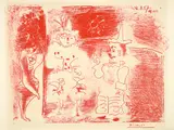 L’Ecuyère et le clown by Pablo Picasso, Lithographie, in Rot gedruckt, sold Jun 2018