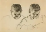 Camille Pissarro, Saint-Thomas (Antilles) 1830–1903 Paris Zwei Studien des Kopfes von Lucien Pissarro – Verso: Stehende Kuh nach rechts, Zeichnungen in schwarzer Kohle