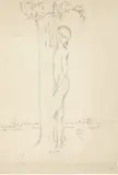 Stehender Knabenakt, an einen Baum gelehnt by Otto Meyer-Amden, 1913–1917, Bleistiftzeichnung, sold Jun 2018