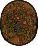 Otto Meyer-Amden, Tempelbau, 1915, Ölfarben und Pinsel in Tusche, über leichter Vorzeichnung in Bleistift