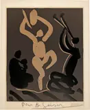 Bacchanale avec une femme assise tenant un bébé by Pablo Picasso, Farbiger Linolschnitt, sold Jun 2018