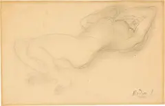Auguste Rodin, Femme nue allongée, Bleistiftzeichnung, teilweise gewischt