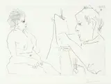 Modèle et peintre chauve by Pablo Picasso, 1966, Kaltnadelradierung auf BFK Rives Velin, sold Jun 2018