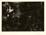 Pablo Picasso, La Sieste: deux femmes avec un homme et un enfant, Aquatinta und Radierung. lattgrösse