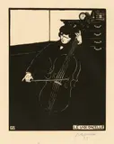 Félix Vallotton, Instruments de musique, 1. Le Violoncelle 2. La Flûte 3. Le Violon 4. Le Piano 5. La Guitare 6. Le Piston 6 Blatt Holzschnitte. Je 22,5 : 17,8, Druckstock;