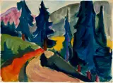 Hermann Scherer, Blauer Wald, 1925, Aquarell über leichter Vorzeichnung in Bleistift