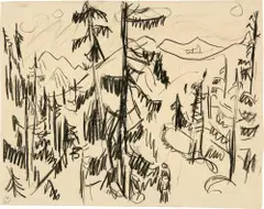 Hermann Scherer, Waldlandschaft, 1925, Schwarze Kreide