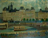 Louis Vivin, Paris Quai de la Seine et marché aux fleurs, 1925, Öl auf Leinwand