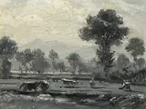 Robert Zünd, Kuhweide am Vierwaldstättersee, Grisaille in Öl auf Leinwand