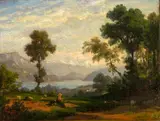 Robert Zünd, Blick von Meggen gegen das Stanserhorn und die Berner Alpen, Öl auf Leinwand