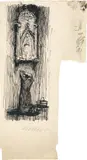 Käthe Kollwitz, Kniende vor einem Marienbild, 1893, Feder in Tusche, rechts mit Pinselproben Um