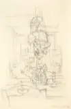 Alberto Giacometti, Table à la suspension (Stampa) – Die Hängelampe und der Tisch im Wohnzimmer von Stampa