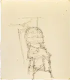 Chaise dans l’atelier (recto) / Sculpture sur sellette et chaise dans l’atelier (verso) by Alberto Giacometti, 1961–1962, Feder in brauner Tusche, sold Jun 2017
