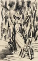 Paar im Waldweg by August Macke, 1914, Zeichnung in schwarzer Kohle über leichter Vorzeichnung in Bleistift, sold Jun 2017
