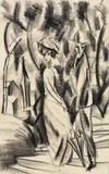 August Macke, Paar im Waldweg, 1914, Zeichnung in schwarzer Kohle über leichter Vorzeichnung in Bleistift