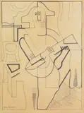 Juan Gris, Arlequin à la guitare, assis, 1919, Bleistiftzeichnung