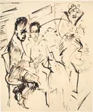 Gesprächsrunde im Sanatorium by Ernst Ludwig Kirchner, 1916, Rohrfeder in dunkelbrauner Tusche, sold Jun 2017
