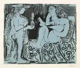 Deux femmes avec vase à fleurs by Pablo Picasso, 1959, Farbiger Linolschnitt 27. September, sold Jun 2017