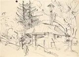 Sägemühle im Taunus by Ernst Ludwig Kirchner, 1916, Rohrfederzeichnung in schwarzer Tusche, sold Jun 2017