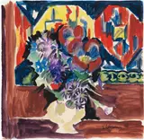 Blumen in Vase im Wohnzimmer des Wildbodenhauses by Ernst Ludwig Kirchner, 1928, Aquarell und Deckfarben auf festem Velin Um, sold Jun 2017