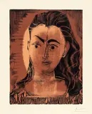Portrait de Jacqueline en robe imprimée by Pablo Picasso, 15 February and 7 March 1962, Colour linocut on firm wove paper Arches with watermark, sold Jun 2017