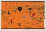 Spiel auf Saturnrot by Paul Klee, Aquarell auf kreidegrundiertem Papier, vom Künstler auf Unterlagekarton aufgezogen. Unten auf dem Unterlagekarton mit go, sold Jun 2017