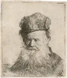 Bärtiger Greis mit Pelzmütze by Rembrandt Harmensz van Rijn, 1631, Radierung, vielleicht mit Stichel Um, sold Jun 2017