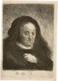 Rembrandts Mutter, mit der Hand auf der Brust by Rembrandt Harmensz van Rijn, 1631, Radierung, sold Jun 2017