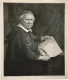 Lieven Willemsz. van Coppenol, Schreibmeister Die grosse Platte by Rembrandt Harmensz van Rijn, 1658, Radierung, Kupferstich und kalte Nadel Um, sold Jun 2017