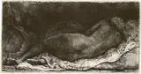 Liegende nackte Frau by Rembrandt Harmensz van Rijn, 1658, Radierung, mit der kalten Nadel überarbeitet, sold Jun 2017