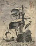 Navire à trois mats armé en pleine mer, accompagné d’un brigantin by gestochen von Frans Huys Pieter Brueghel d. Ä., 1561–1565, Kupferstich, sold Jun 2017