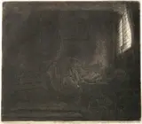 Der heilige Hieronymus im Zimmer by Rembrandt Harmensz van Rijn, 1642, Radierung, Kupferstich und Kaltnadel, sold Jun 2017