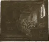 Der heilige Hieronymus im Zimmer by Rembrandt Harmensz van Rijn, 1642, Radierung, Kupferstich und Kaltnadel, sold Jun 2017