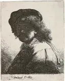 Selbstbildnis mit der Schärpe um den Hals by Rembrandt Harmensz van Rijn, 1633, Radierung, sold Jun 2017