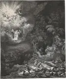 Die Verkündigung an die Hirten by Rembrandt Harmensz van Rijn, 1634, Radierung, Kupferstich und Kaltnadel, sold Jun 2017