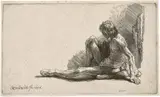 Männlicher Akt, am Boden sitzend by Rembrandt Harmensz van Rijn, 1646, Radierung und Kupferstich, sold Jun 2017