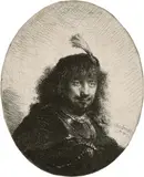 Selbstbildnis mit dem Federbusch by Rembrandt Harmensz van Rijn, 1634, Radierung und Kupferstich, sold Jun 2017