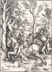 Albrecht Durer, Reiter und Landsknecht, 1496, Holzschnitt – Um