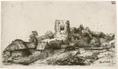 Rembrandt Harmensz van Rijn, Die Landschaft mit dem viereckigen Turm, 1650, Radierung, mit der kalten Nadel überarbeitet