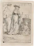 Das Liebespaar und der Tod by Rembrandt Harmensz van Rijn, 1639, Radierung, mit der kalten Nadel überarbeitet, sold Jun 2017