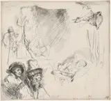 Studienblatt mit der im Bett liegenden Frau (wohl Saskia) by Rembrandt Harmensz van Rijn, 1639, Radierung Um, sold Jun 2017