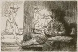Der Kolf Spieler – Der Ringball Spieler – Het Klosbaantje by Rembrandt Harmensz van Rijn, 1654, Radierung, sold Jun 2017