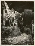 Die Kreuzabnahme bei Fackelschein by Rembrandt Harmensz van Rijn, 1654, Radierung, mit der kalten Nadel überarbeitet, sold Jun 2017