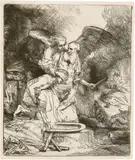 Abrahams Opfer by Rembrandt Harmensz van Rijn, 1655, Radierung, mit der kalten Nadel überarbeitet, sold Jun 2017