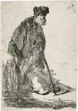 Rembrandt Harmensz van Rijn, Bärtiger Mann, an einen Erdhügel gelehnt, stehend