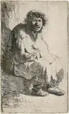 Rembrandt Harmensz van Rijn, Auf einer Bank sitzender Bettler – Wohl Selbstbildnis