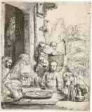 Abraham, die Engel bewirtend by Rembrandt Harmensz van Rijn, 1656, Radierung, mit der kalten Nadel überarbeitet, sold Jun 2017