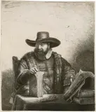 Cornelis Claesz. Anslo, Prediger by Rembrandt Harmensz van Rijn, 1641, Radierung, mit der kalten Nadel überarbeitet, sold Jun 2017