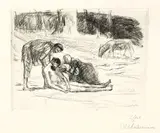 Max Liebermann, Der barmherzige Samariter, 1 Blatt Kaltnadel, mit schwarzer Kreide überarbeitet, und 1 Blatt Kaltnadel. Je